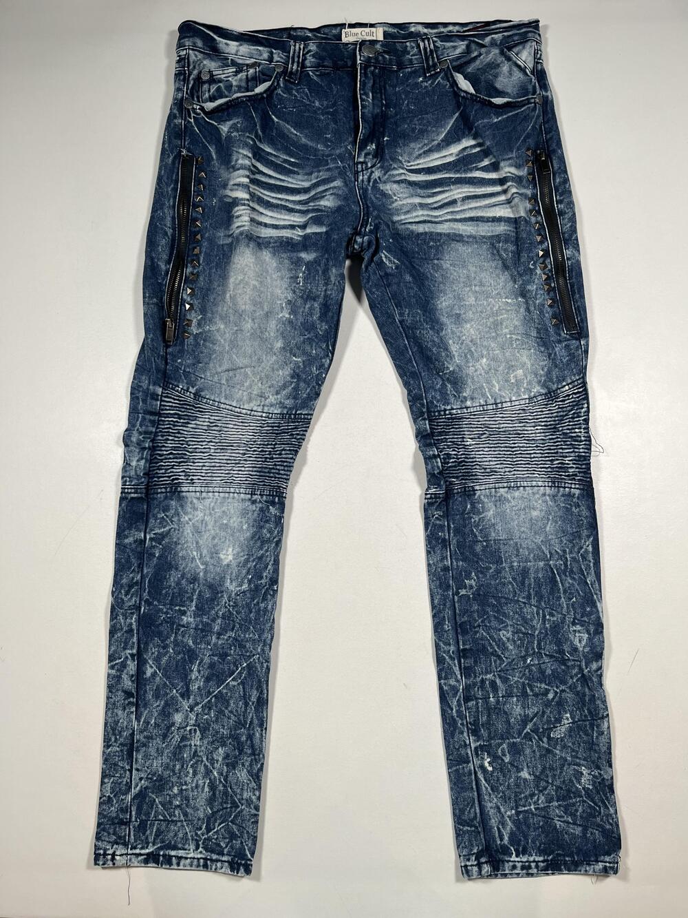 Blue Cult Jeans Mens 36 Blue Acid Wash Denim Slim Tapered Biker Studded